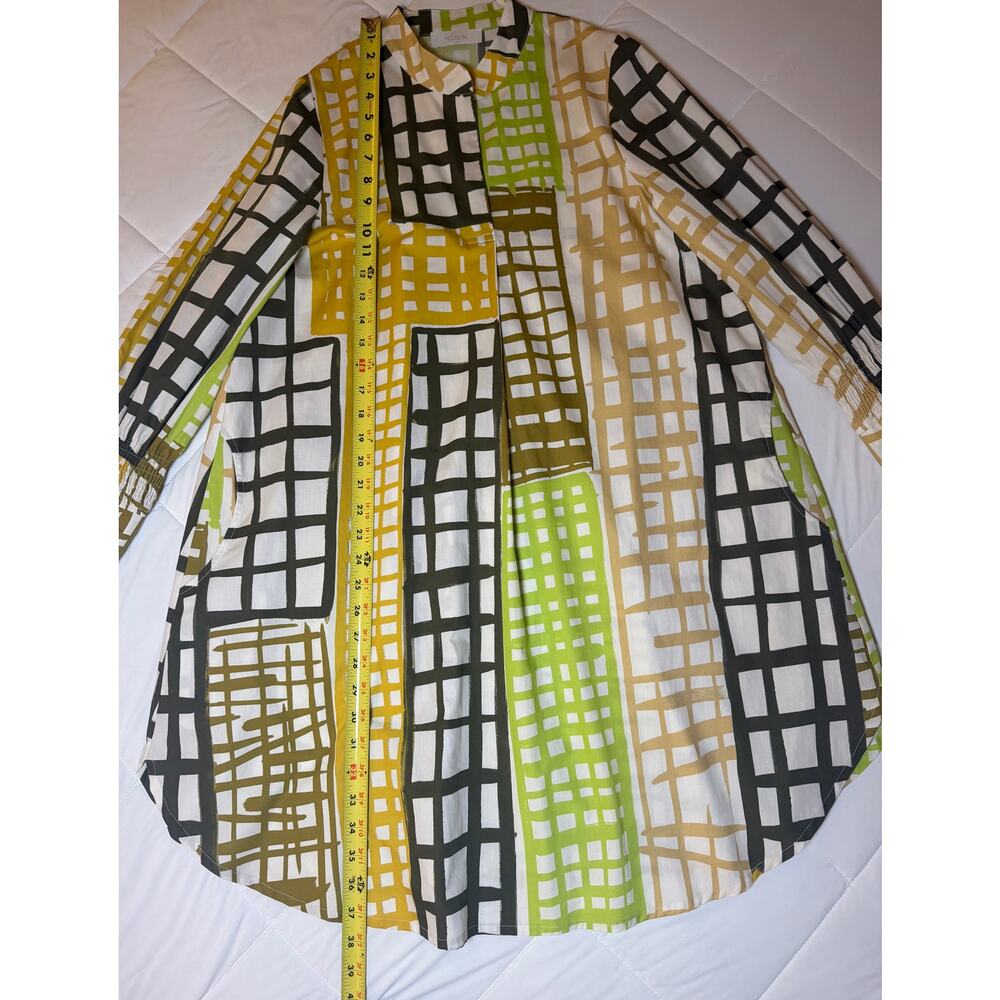 NOEN Boho Geometric Grid Print Tunic Dress with Smocked Cuffs Size 8 - Picture 8 of 8